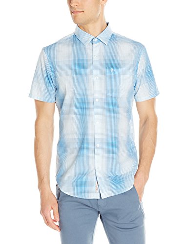 企鹅Original -企鹅男式短袖渐变色格子系扣衬衣