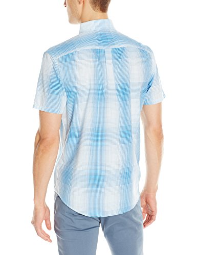 企鹅Original -企鹅男式短袖渐变色格子系扣衬衣