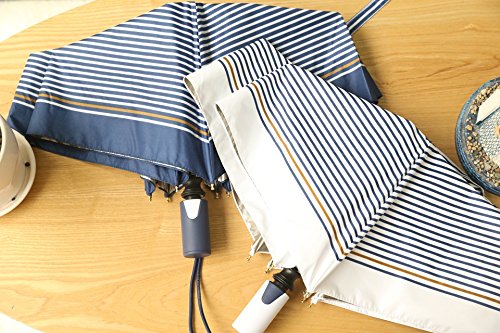 时尚水手条纹自动开关uv切割遮光三段折叠伞 