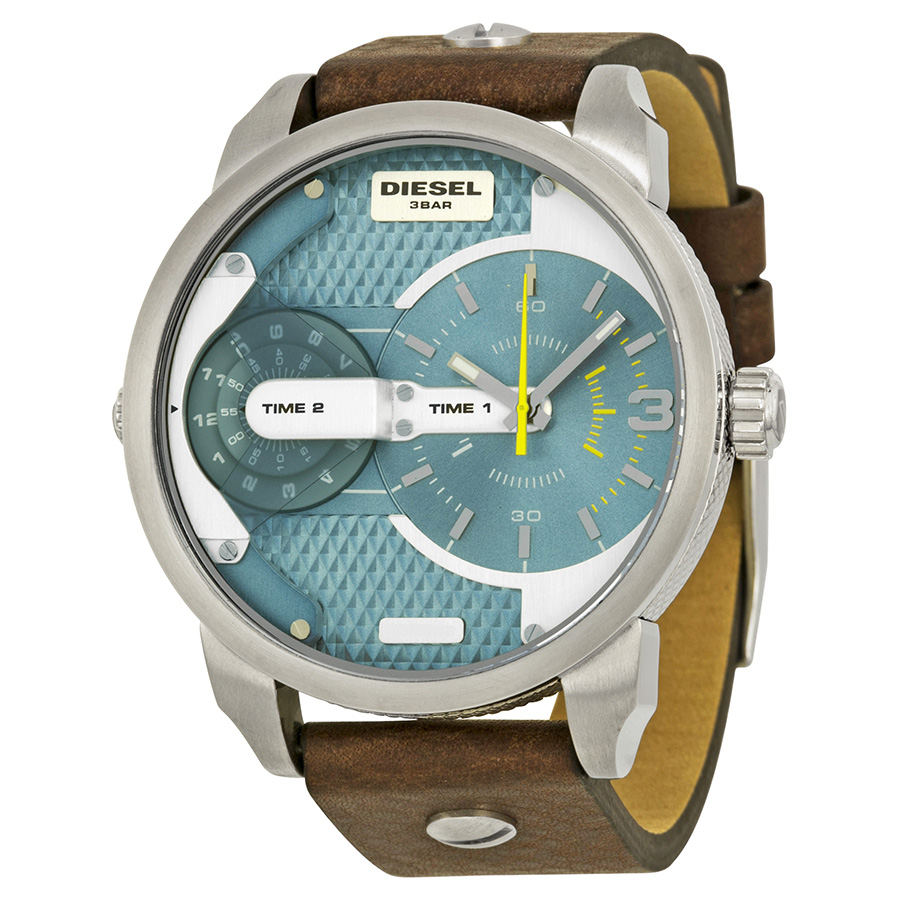 DieselMiniDaddyDualTimeDialBrownLeatherMensWatch DieselMiniDaddyDualTimeDialBrownLeatherMensWatch