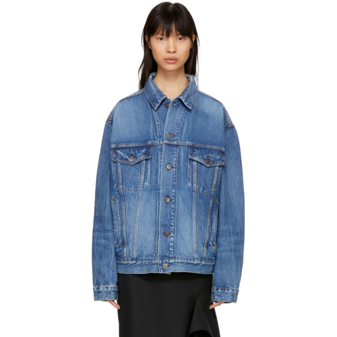 巴黎世家Balenciaga蓝色Logo领牛仔外套