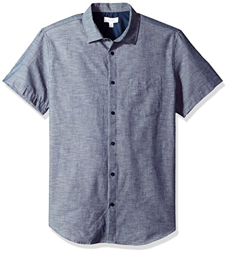 卡尔文克莱恩Calvin Klein男式短袖布织系扣衬