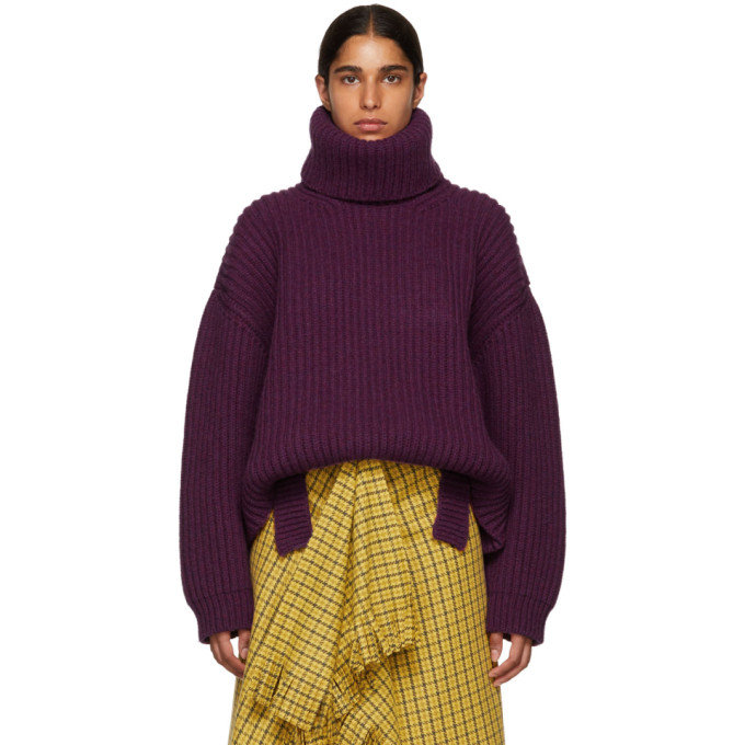 巴黎世家Balenciaga紫色Ultra罗纹针织高领衫