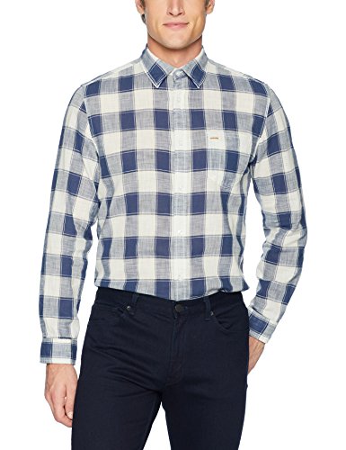 卡尔文克莱恩Calvin Klein男式长袖系扣衬衣格